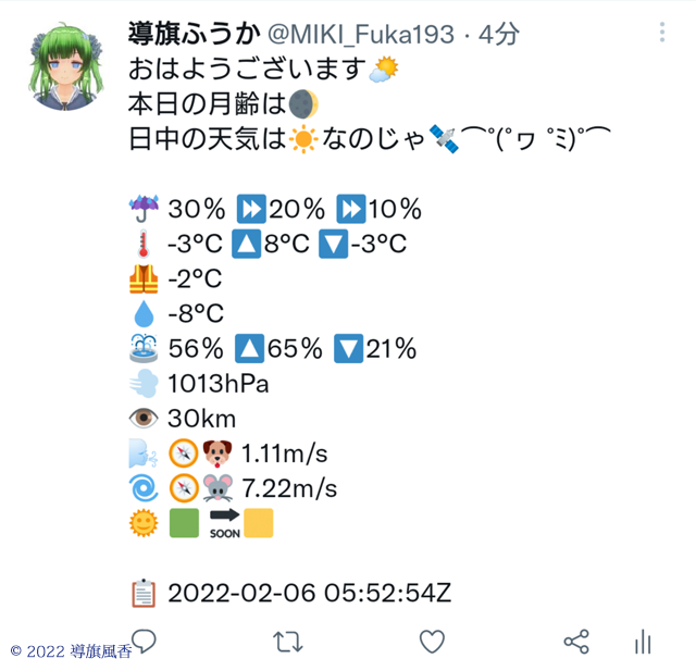 どの場所の予報かということは、安全上の関係でツイートさせていません。