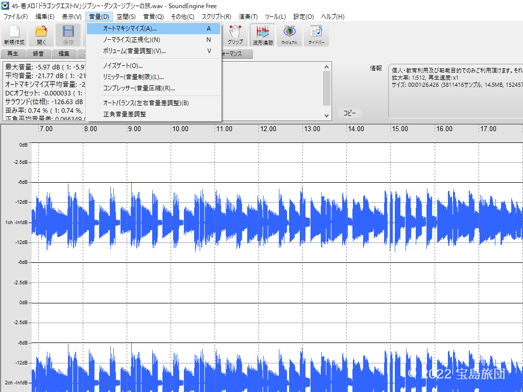 平均音量が小さすぎる波形が表されている画面です。